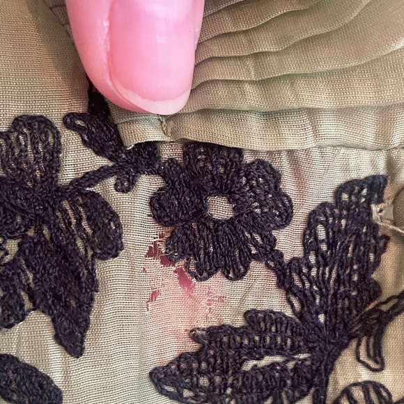 NIC+ZOE Olive Green Ruffle V-Neck Blouse with Black Floral Embroidery - Picture 6 of 8